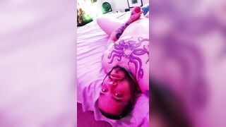 Tattooed Chap Masturbating in Couch