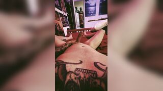 Tattooed Stud Masturbating in Daybed with SloMo Spunk fountain