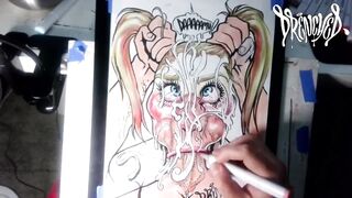 When This babe Manages to Fit Your Ramrod & Balls in Her Throat at The Same Time - Ejaculation Drawing Timelapse