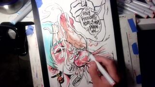 Drawing "The Nut Cruncher" Giant Ball Biting Cum Explosion All Over Her Face, Music by: CeehDeeh