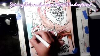 Drawing "The Nut Cruncher" Giant Ball Biting Cum Explosion All Over Her Face, Music by: CeehDeeh