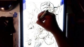 Drawing "The Nut Cruncher" Giant Ball Biting Cum Explosion All Over Her Face, Music by: CeehDeeh