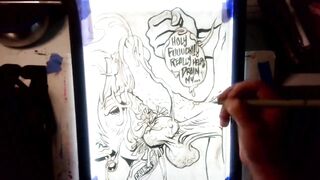 Drawing "The Nut Cruncher" Giant Ball Biting Cum Explosion All Over Her Face, Music by: CeehDeeh