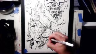 Drawing "The Nut Cruncher" Giant Ball Biting Cum Explosion All Over Her Face, Music by: CeehDeeh