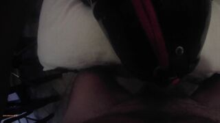 mother I'd like to fuck hogtied in latex and high heels with a lip open throat gag POV. Great throat screwing action