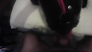 mother I'd like to fuck hogtied in latex and high heels with a lip open throat gag POV. Great throat screwing action