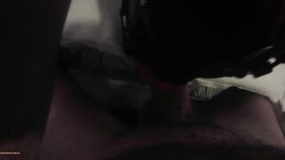 My wife is hogtied on the daybed with an open gag on her throat. I banged her mouth and cummed on her