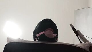 Bound up, blindfolded and ballgagged mother i'd like to fuck gets drilled in her throat, vagina and booty