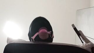 Bound up, blindfolded and ballgagged mother i'd like to fuck gets drilled in her throat, vagina and booty