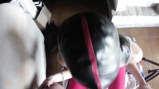 POV oral action for my hooded wife, massive oral pleasure creampie and cum gulp
