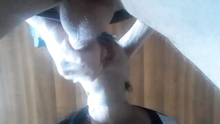 Nylon hooded, taped and blindfolded in a great deepthroat action and blowjob creampie