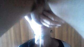 Nylon hooded, taped and blindfolded in a great deepthroat action and blowjob creampie