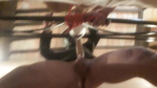 My bitch wite bound to a couch and roughly throated. U can watch tons of spit and saliva going down