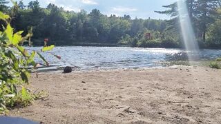 Very Shy Slender dipping at the beach