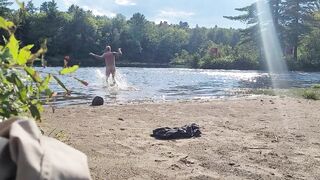 Very Shy Slender dipping at the beach