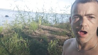 Walk undressed across public road, and nearly got caught with buttplug, whilst smokin' by the lake