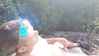 Outdoor public undress - warmup on mountain top