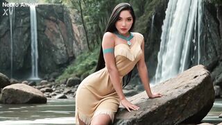 Pocahontas - Sex with Marvelous Native American at Waterfall (AI-Generated)