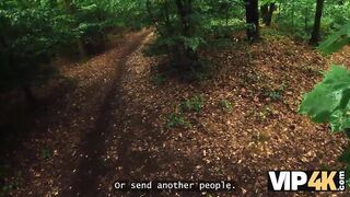 VIP4K. Met a undressed stranger with hawt tits in the forest. Sexy sex with Emejota