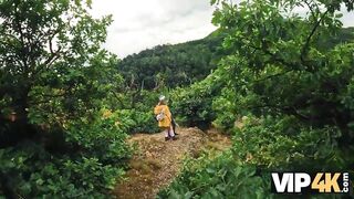 VIP4K. Met a undressed stranger with hawt tits in the forest. Sexy sex with Emejota