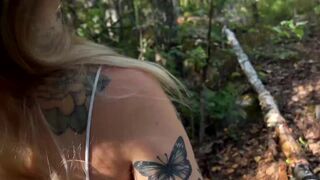 Small blond gives oral sex and gets drilled during a hike