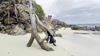 Monika Fox Swims In Sea And Bangs Vagina With A Large Sex-toy On A White Sand Beach