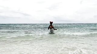 Monika Fox Swims In Sea And Bangs Vagina With A Large Sex-toy On A White Sand Beach