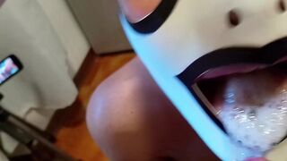 mother I'd like to fuck with hose, high heels, flawless boobs and large booty gives oral pleasure with cum in throat