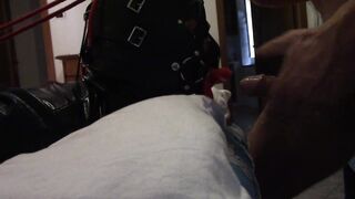 A close view of my wife taking my dong down her mouth with a lip open throat gag