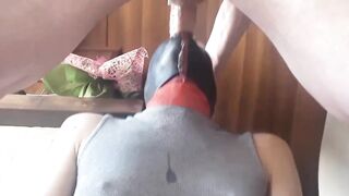 My floozy wife is taking my dick down her mouth and receives a massive load of cum in her throat