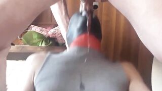 My floozy wife is taking my dick down her mouth and receives a massive load of cum in her throat