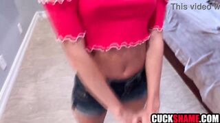 Cuckold spouse sharing wife with large penis man