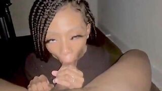 Black honey oral sex cum on face and throat