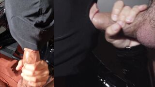 I suck his schlong and that guy comes on my head on the hood