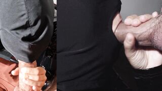 I suck his schlong and that guy comes on my head on the hood