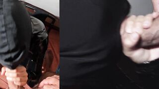 I suck his schlong and that guy comes on my head on the hood