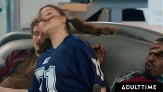 ADULT TIME - Wicked Leana Lovings NEARLY CAUGHT Riding Stepdad's Most good Buddies! OPEN THROAT FACIAL