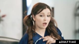 ADULT TIME - Wicked Leana Lovings NEARLY CAUGHT Riding Stepdad's Most good Buddies! OPEN THROAT FACIAL