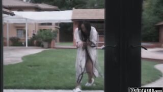 Spouse comes home to his abode full of cobwebs.Hes shocked when that guy sees his black wife August Skye turned into an arachnid and sucking the neighbour