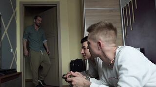 Gangbang - stepson brought his allies to play console, and at that pont of time that guy and his stepfather fu
