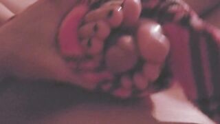 ideal footjob toejob with her ideal cute toes ebony nail polish and cums hard