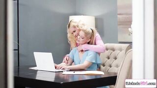 Stepdaughter Khloe Kingsley is secretly banging her blond lesbo stepmom Charlotte Stokely. This babe keeps her voice down during the time that getting her twat licked.