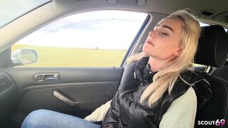 German Golden-haired Hitchhiker Pick up and Get Risky POV Outdoor Screw in Car