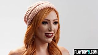 Corpulent redhead aged podcast interview and bushy vagina fingering