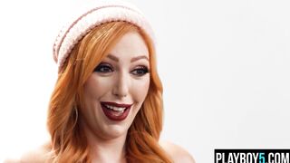 Corpulent redhead aged podcast interview and bushy vagina fingering