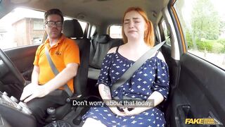 CURVY ginger riding a large weenie in a car and let's him cum in her throat - Fake Driving School