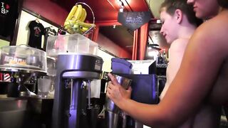 Obscene lesbo hits on her youthful colleague in a fast food diner