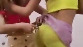 Cute blonde lesbian girls playing on the bed
