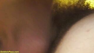 Bushy booty destroyed by one large jock