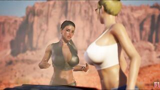 Futa3dX - Futanari Brunette hair And Golden-haired Hotties Stranded In The Desert Screwing Hard